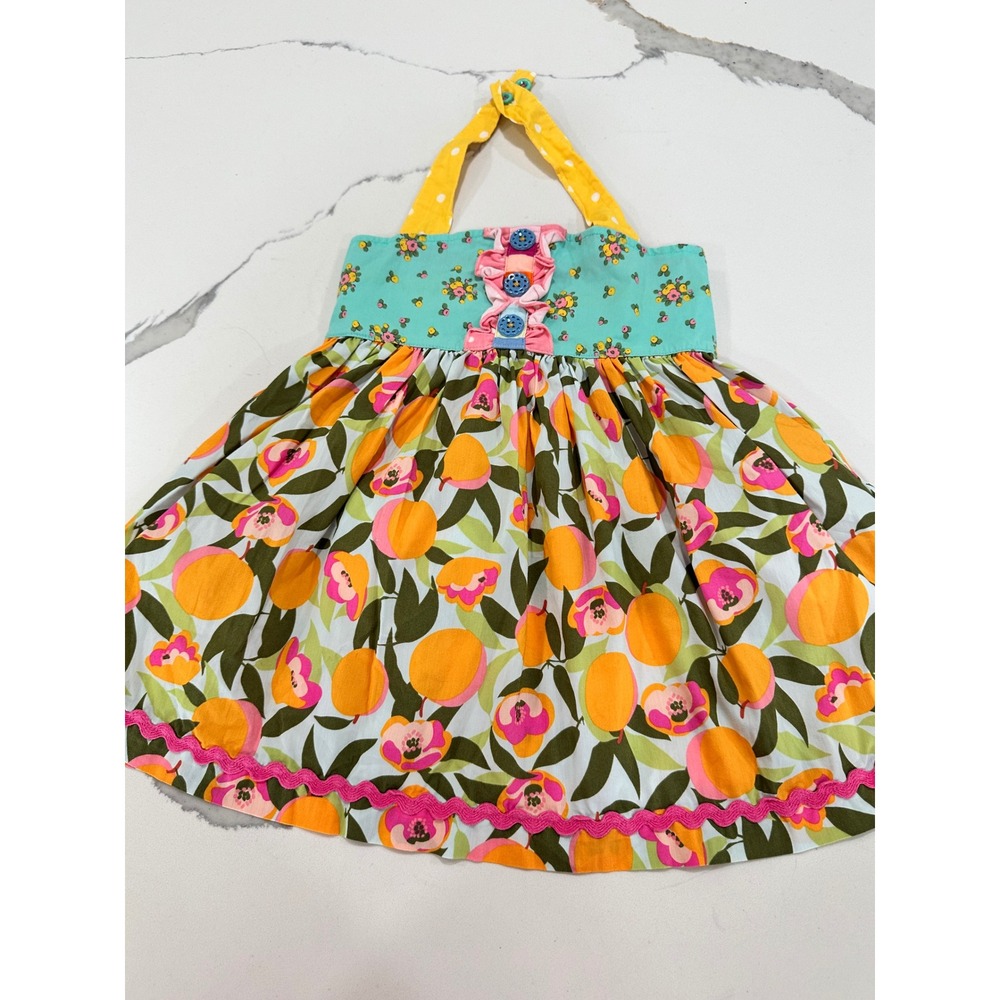Matilda Jane Girls Orange Floral Halter Dress Ric Rac Trim Size 2 Summer Print